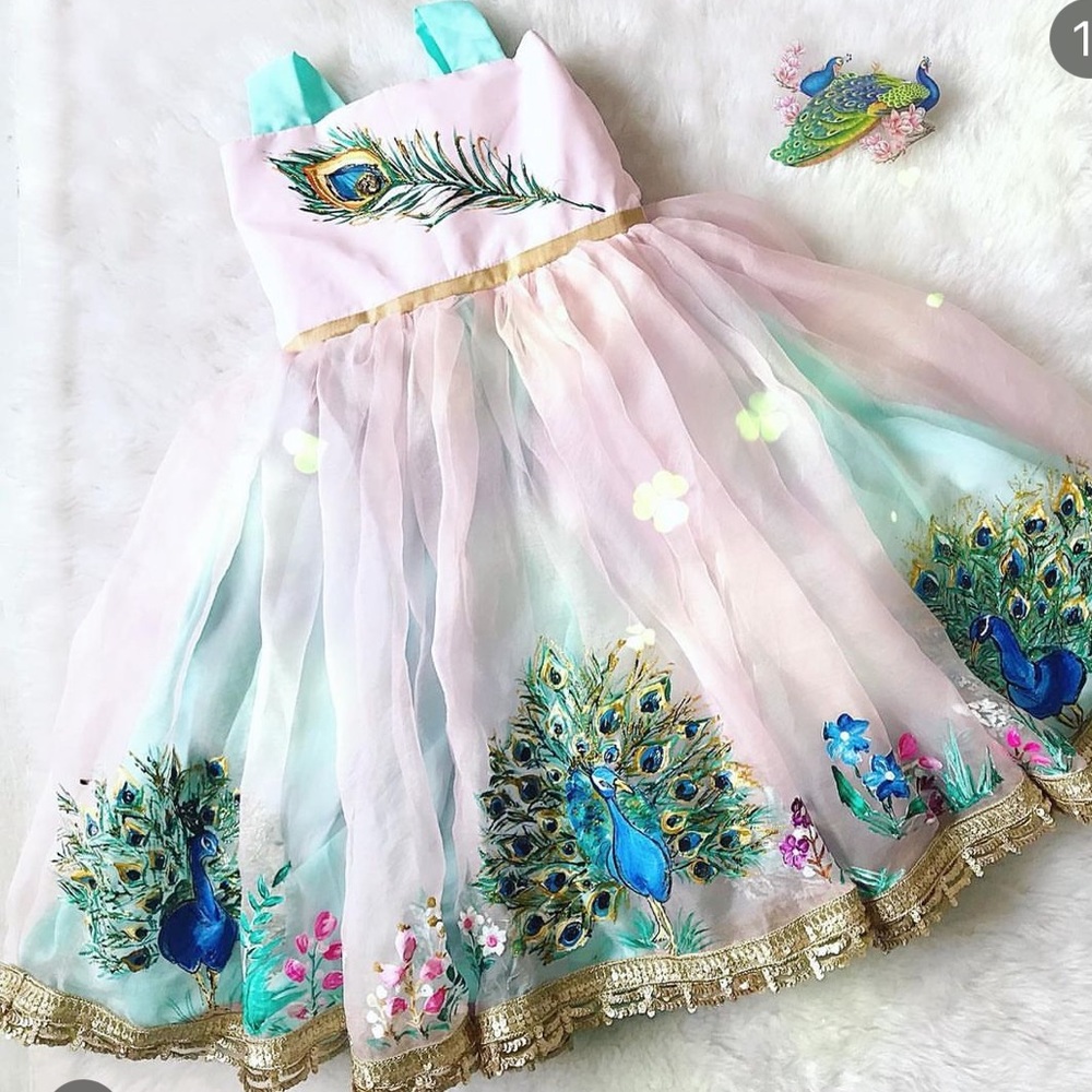 Sab & Bella Original Custom made peacock dress 3/4T. Handmade & hand painted.